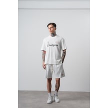 Erkek Countryman Nakışlı Regular Fit T-shirt Şort Takım Ekru
