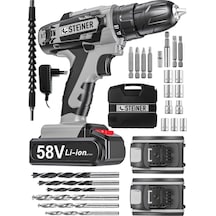Steiner V-tech 58 V 5 Ah Darbeli Şarjlı Çift Akülü Vidalama Matkap Gri