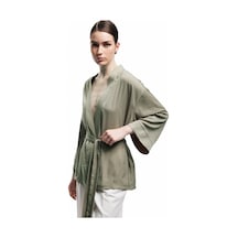 Koton Aerobin Kumaş Kuşak Detaylı 3/4 Geniş Kollu Saten Kimono Ada Çayı 5sak50177uw Açık Yeşil
