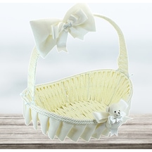 Saplı Oval Kumaş Süslü Sepet 41 Cm Büyük Boy Krem