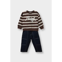 Defacto Erkek Bebek 2li Takım Baskılı Sweatshirt Jean Pantolon G3228a525wnbn258 Kahve-bn258