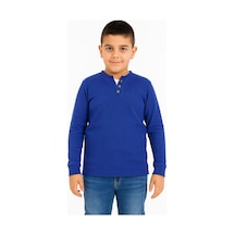 Düğme Detaylı Mevsimlik Uzun Kollu Kaşkorse Kumaş Sweatshirt Mavi Renk Erkek Çocuk-90804 Mavi