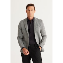 Erkek Grı Slim Fit Dar Kesim Mono Yaka Yünlü Ceket Gri