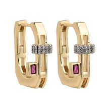 Taş Detaylı Halka Küpe-549 Gold