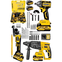 Schatz 21v Kömürsüz Çift Akülü Şarjlı 3'lü Set Spiral Taşlama + Kırıcı Delici Hilti + Somun Sıkma Sökme Makinesi Sarı