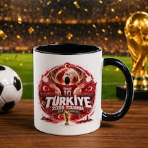 Bk Gift Türkiye Taraftar Temalı Dünya Futbol Kupası Tasarımlı Siyah Kupa Bardak-6 Tek Yürek Milli Takım Ruhu Beyaz