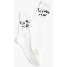 Koton Soket Çorap Slogan İşlemeli Beyaz 4sak80279aa 4SAK80279AA000