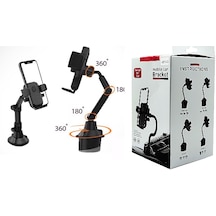 Araç İçi Bardaklıktan Monte Telefon Tutucu Siyah Telefonluk