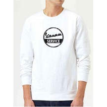 Vespa Service Baskılı Beyaz Erkek Örme Sweatshirt