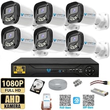 6 Kameralı Full HD Güvenlik Kamera Seti 500GB HDD 5MP Gece (Renkli) Görüşlü - Sabit IP Gerektirmez