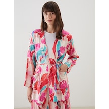 Lcw Modest Pembe Şal Yaka Desenli Oversize Kadın Kimono