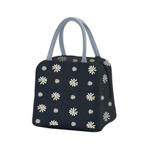 Yalıtımlı Öğle Yemeği Çantası, Papatya Desenli Taşınabilir Termal Soğutucu Çanta, Kadınlar İçin Öğle Yemeği Kutusu Düzenleyici Tote Çanta Siyah Çok Renkli