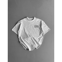 Modi Baskılı Oversize Bisiklet Yaka T-shirt - Beyaz - Mymg158753