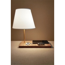 Dekoratif Masa Abajuru Mdf Ayak Kumaş Başlık Beyaz