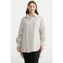 Sementa Tencel Arkası Uzun Oversize Gömlek - Taş
