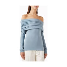 Banana Cici Off Shoulder Top, Esnek Ve Katlı Yakalı Açık Mavi