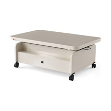 61 Tekerlekli Akıllı Sehpa, Sihirli Sehpa, 6 Boyutlu Sehpa 90 60cm Ekru Ekru