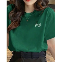 Kozia Outdoors Malkoçbey Küçük Tavşan Detaylı Basic Oversize Unisex T-şhirt Yeşil Yeşil