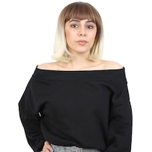 Kısa Küt Perçemli Fiber Sentetik Peruk / Kumral / Platin Ombreli - Uxfo-462182 Renkli