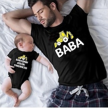 İnşaat Araçları Baba Oğul Kız Tişört Zıbın Kombini