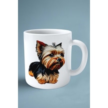 York Shire Terrier Köpek Isimli Kişiye Özel Baskılı Kupa Bardak Siyah Beyaz Model Çok Renkli