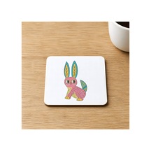 Renkli Tavşan Tasararım Baskılı 9x9 Cm Kare Mdf Bardak Altlığı Ahşap Çok Renkli