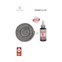 Fiberglass Antrasit Renk Soba Şömine Fitil 10 MM x 2.5 M + Vitcas Yapıştırıcı 30 ML