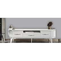2 Kapılı 1 Çekmeceli Beyaz/gümüş Oval Tv Sehpası Beyaz - Gümüş