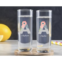 Kişiye Özel Renkli Baskılı Harf Ve İsim Tasarımlı İkili Vodka Bardağı-3 Sarı