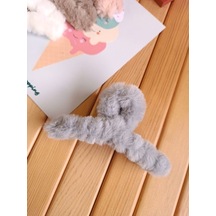Peluş Tüylü Mandal Toka - Gri Çok Renkli