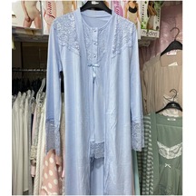 Nehirsel 3022 Mavi Hamile Lohusa 3 Lü Pijama Sabahlık Tk 001