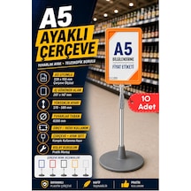 10 Adet - A5 Ayaklı Menü Ve Fiyat Bilgi Standı Yuvarlak Tabanlı Teleskopik Çerçeve Etiketlik Turuncu