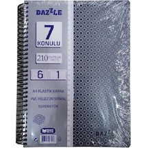 6+1 Ayraçlı Defter 7 Konulu 210 Yaprak 1 Adet 6 Kareli 1 Çizgili Spralli Plastik Kapak Seperatörlü Gri