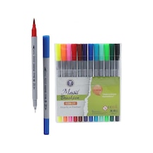 Fineliner Kalem Çift Yönlü 12 Renk 1 Paket Fırça Uç Ve Fineliner Brushpen 12li Keçe Uçlu Kalem Kalın