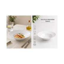 12 Adet 25 Cm Melamin Spagetti Tabağı Derin Makarna Tabağı Makinede Yıkanabilir Beyaz
