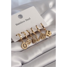 Ezoconcept 316l Çelik Gold Renk Çoklu Figür Model Kadın Küpe Seti 001