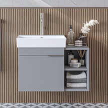 Likya Ayaksız Tek Kapaklı Açık Raflı Lavabolu 72 Cm Banyo Dolabı Alt, Lavabolu Alt Banyo Dolabı Kül Gri