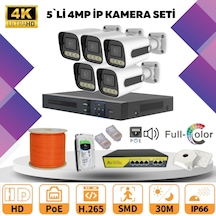 5'li Güvenlik Ip Kamera Seti - 4mp Dış Mekan Kamera, 3.6mm Lens, H.265, Poe, Warm Led Gece Görüşlü