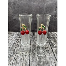 2 Li Cam Kiraz Flüt Kahve Yanı Bardağı Kokteyl Meşrubat Bardak 150ml