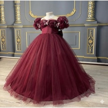 Star Kids Fashion Kız Çocuk Bordo Kelebek Detaylı Prenses Elbise ,kız Çocuk Abiye Elbise