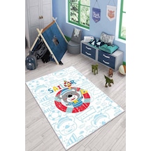 Mavi Kaymaz Tabanlı Yıkanabilen Denizci Bebek Halısı Ar031n11