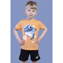 Toontoy Kids Toontoy Erkek Çocuk Balık Baskılı Şortlu Takım Turuncu