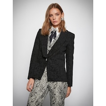 Koton Melis Ağazat X Koton - Jakarlı Cep Detaylı Blazer Ceket Siyah 3wak50120ek 3WAK50120EK999 Siyah
