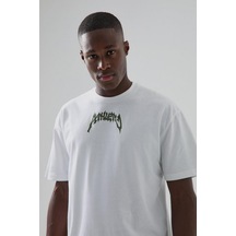 T-shirt - Athletics Baskılı Oversize Bisiklet Yaka Kısa Kol Beyaz Tişört Beyaz