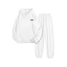 Beyaz Eşofman Takımı Yıldızlı Minimal Baskılı, Kapüşonlu Sweatshirt Ve Pantolon Beyaz Beyaz Eşofman Takımı Yıldızlı Minimal Baskılı, Kapüşonlu Sweatshirt Ve Pantolon Beyaz