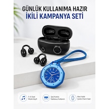Kablosuz Kulaklık Mavi Çanta Aksesuar Saati Kampanyalı Müzik Ve Günlük Kullanım Seti Altın