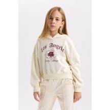 DeFacto Kız Çocuk Ekru Oversize Geniş Kalıp Kapüşonlu Baskılı Sweatshirt D7041A824WNER99