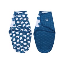 Vkemall İnsular Bebek Kundak Örtüsü 2'li Paket Yumuşak Pamuklu Karikatür Desenli Ayarlan Koyu Mavi