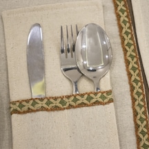 Dnc Home Tekstil Ndchome Keten 6lı Amerikan Servis Seti Kaşıklık Hediyeli 35 X 55 Krem