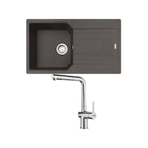 Franke UBG 611-86 Granit Slate Evye Gri + Active Plus Doccia Armatür Krom